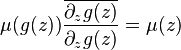 \mu(g(z)){\overline{\partial_{z}g(z)}\over \partial_z g(z)}=\mu(z)