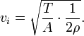 v_i = \sqrt{\frac{T}{A} \cdot \frac{1}{2 \rho}}.