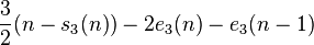  \frac{3}{2} (n - s_3 (n)) - 2 e_3 (n) - e_3 (n-1) 