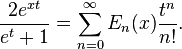 \frac{2 e^{xt}}{e^t+1}= \sum_{n=0}^\infty E_n(x) \frac{t^n}{n!}.