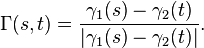 \Gamma(s,t) = \frac{\gamma_1(s) - \gamma_2(t)}{|\gamma_1(s) - \gamma_2(t)|}.