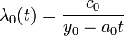 \lambda_0 (t) = \frac{c_0}{y_0 - a_0 t}