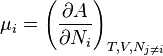 \mu_i = \left(\frac{\partial A}{\partial N_i}\right)_{T,V, N_{j \ne i}}