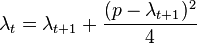 \lambda_t = \lambda_{t+1} + \frac{(p-\lambda_{t+1})^2}{4}