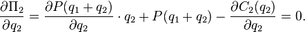 \frac{\partial \Pi_2 }{\partial q_2} = \frac{\partial P(q_1+q_2) }{\partial q_2} \cdot q_2 + P(q_1+q_2) - \frac{\partial C_2 (q_2)}{\partial q_2}=0.