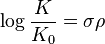 \log \frac{K}{K_0} = \sigma\rho 