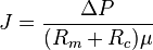  J = \frac{\Delta P}{(R_m + R_c) \mu} 