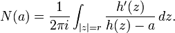  N(a) ={1\over 2\pi i} \int_{|z|=r} {h^\prime(z) \over h(z)-a}\, dz.