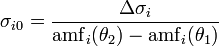 
\sigma_{i0} = \frac{\Delta \sigma_i}
{\mathrm{amf}_i(\theta_2) - \mathrm{amf}_i(\theta_1)}
