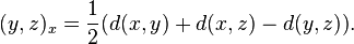 (y, z)_{x} = \frac1{2} \big( d(x, y) + d(x, z) - d(y, z) \big).