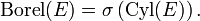 \mathrm{Borel} (E) = \sigma \left( \mathrm{Cyl} (E) \right).