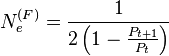 N_e^{(F)} = \frac{1}{2\left(1-\frac{P_{t+1}}{P_t}\right)} 