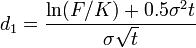 d_1 = \frac{\ln(F/K) + 0.5 \sigma^2t}{\sigma\sqrt{t}}