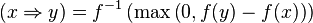 (x \Rightarrow y) = f^{-1}\left(\max\left(0,f(y)-f(x)\right)\right)