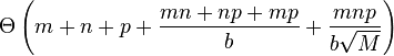 \Theta \left(m + n + p + \frac{mn + np + mp}{b} + \frac{mnp}{b\sqrt{M}} \right)