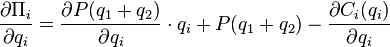 \frac{\partial \Pi_i }{\partial q_i} = \frac{\partial P(q_1+q_2) }{\partial q_i} \cdot q_i + P(q_1+q_2) - \frac{\partial C_i (q_i)}{\partial q_i}