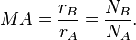  MA = \frac{r_B}{r_A}  = \frac{N_B}{N_A}.