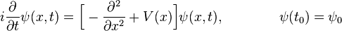 i \frac{\partial}{\partial t} \psi(x, t) = \Bigl[-\frac{\partial^2}{\partial x^2} + V(x) \Bigr] \psi(x,t), \qquad\qquad \psi(t_0) = \psi_0