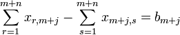 \sum_{r=1}^{m+n}{x_{r,m+j}}-\sum_{s=1}^{m+n}{x_{m+j,s}}=b_{m+j}