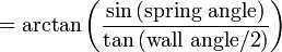 = \arctan\left(\frac{\sin{(\text{spring angle})}}{\tan{(\text{wall angle/2})}}\right)