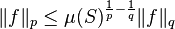 \ \|f\|_p \le \mu(S)^{\frac{1}{p} - \frac{1}{q}} \|f\|_q 