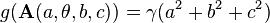 g(\mathbf{A}(a,\theta, b, c)) = \gamma(a^2 + b^2 + c^2)