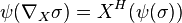 \psi(\nabla_X\sigma) = X^H(\psi(\sigma))