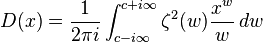 D(x)=\frac{1}{2\pi i} \int_{c-i\infty}^{c+i\infty} 
\zeta^2(w) \frac {x^w}{w}\, dw