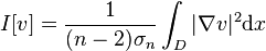 I[v] = \frac1{(n - 2) \sigma_{n}} \int_{D} | \nabla v |^{2}\mathrm{d}x