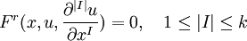  F^r(x, u, \frac{\partial^{|I|}u }{\partial x^I})=0, \quad 1\le |I|\le k 