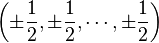 \left(\pm \frac{1}{2}, \pm \frac{1}{2}, \cdots, \pm \frac{1}{2}\right)