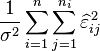  \frac{1}{\sigma^2}\sum_{i=1}^n \sum_{j=1}^{n_i} \widehat\varepsilon_{ij}^{\,2} 