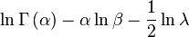  \ln \Gamma\left(\alpha\right)-\alpha\ln\beta-\frac12\ln\lambda