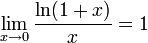 \lim_{x \to 0} \frac{\ln(1+x)}{x} = 1