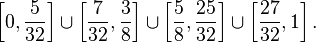 \left[0, \frac{5}{32}\right] \cup \left[\frac{7}{32}, \frac{3}{8}\right] \cup \left[\frac{5}{8}, \frac{25}{32}\right] \cup \left[\frac{27}{32}, 1\right].