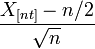 \frac{X_{[nt]} - n/2}{\sqrt{n}}