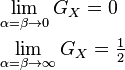  \begin{align}
&\lim_{\alpha = \beta \to 0} G_X = 0 \\
&\lim_{\alpha = \beta \to \infty} G_X =\tfrac{1}{2}
\end{align}