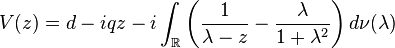 V(z)= d -iqz -i \int_{\mathbb{R}} \left(\frac{1}{\lambda - z} - \frac{\lambda}{1+\lambda^2} \right) d\nu(\lambda)