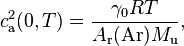 c_\mathrm{a}^2(0, T) = \frac{\gamma_0 R T}{A_\mathrm{r}(\mathrm{Ar}) M_\mathrm{u}},