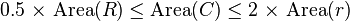 0.5 \text{ × Area}(R) \leq \text{Area}(C) \leq 2 \text{ × Area}(r)