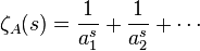  \zeta_A(s) = \frac{1}{a_1^s}+\frac{1}{a_2^s} +\cdots