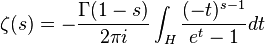 \zeta(s) = - \frac{\Gamma(1 - s)}{2 \pi i} \int_H\frac{(-t)^{s-1}}{e^t - 1} dt 