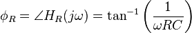 
\phi_R = \angle H_R(j \omega) =  \tan^{-1}\left(\frac{1}{\omega RC}\right)
