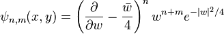 \psi_{n,m}(x, y) = \left( \frac{\partial}{\partial w} - \frac{\bar{w}}{4} \right)^n w^{n + m} e^{-|w|^2 / 4}