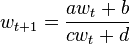 w_{t+1} = \frac{aw_t+b}{cw_t+d}