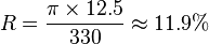 R = \frac {\pi \times 12.5} {330} \approx 11.9\%