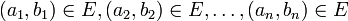 (a_{1},b_{1})\in E,(a_{2},b_{2})\in E,\ldots ,(a_{n},b_{n})\in E