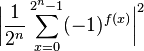 \bigg|\frac{1}{2^n}\sum_{x=0}^{2^n-1}(-1)^{f(x)}\bigg|^2