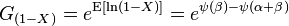 G_{(1-X)} = e^{\operatorname{E}[\ln(1-X)] } = e^{\psi(\beta) - \psi(\alpha + \beta)}