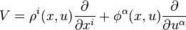  V = \rho^{i}(x,u) \frac{\partial}{\partial x^{i}} + \phi^{\alpha}(x,u) \frac{\partial}{\partial u^{\alpha}}\,